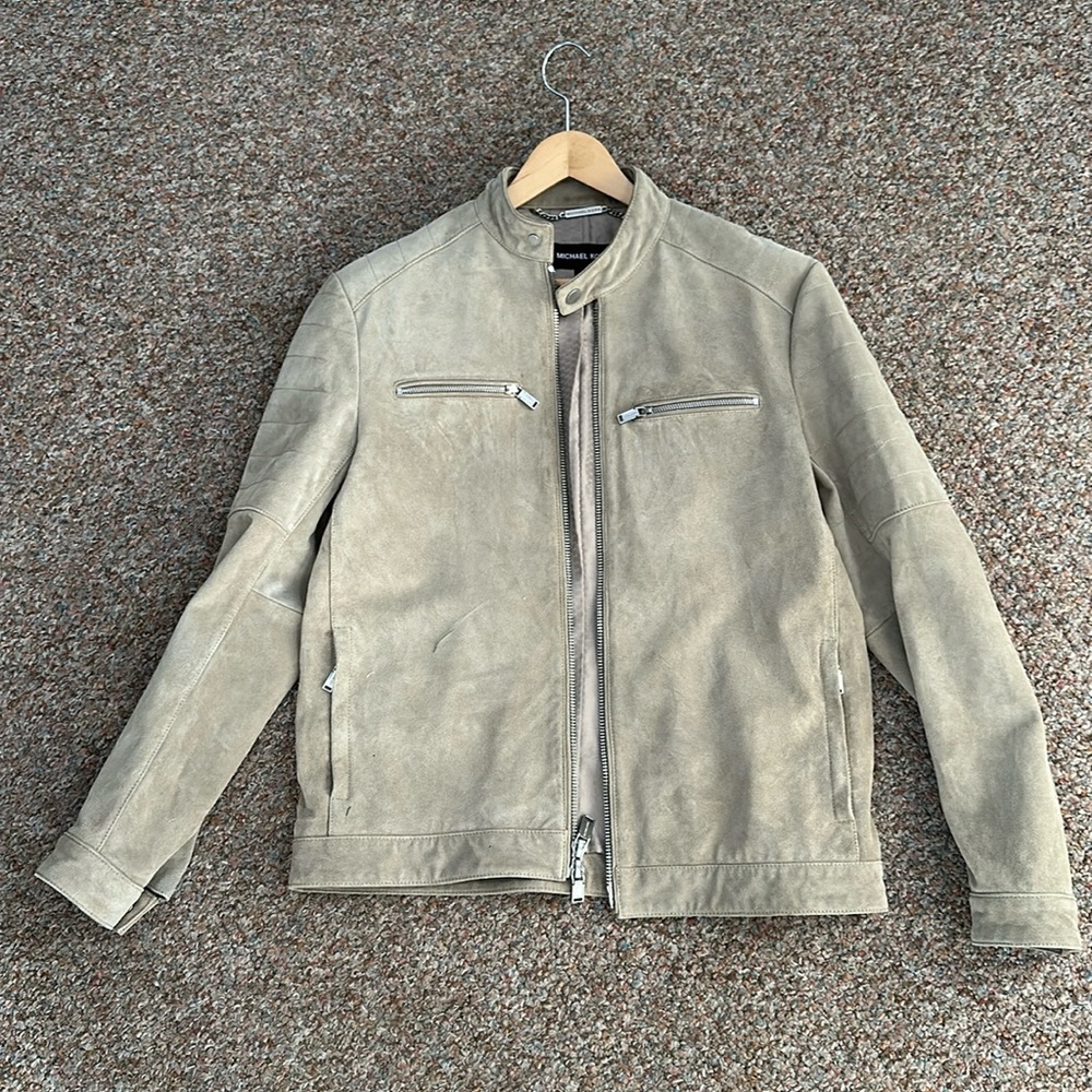 Michael Kors Suede Leather Moto Jacket Beige